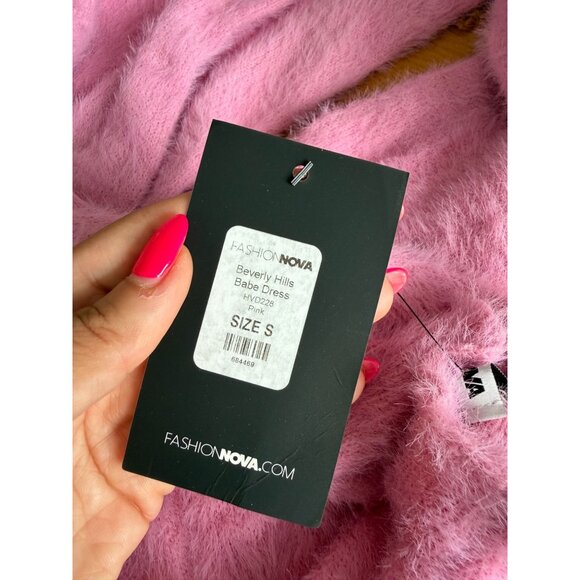 FASHION NOVA Beverly Hils Babe Pink Furry Mini Dress Size Small NEW NWT - Picture 3 of 7